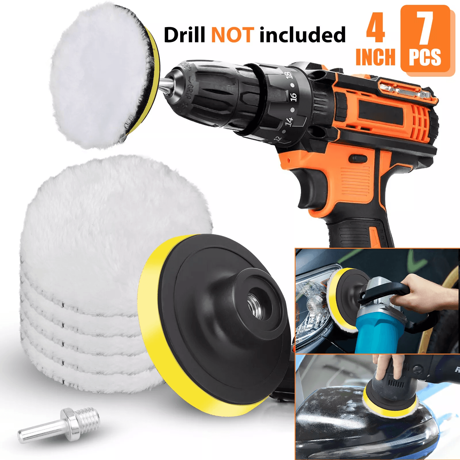 Polishing Pads Sponge Waxing Buffing Kit for Car Polisher, Drill Attachment Set with Wool Pads & Adapter