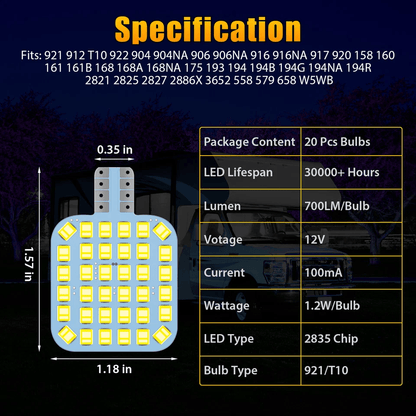 Ultra Bright Super White LED Interior Light Bulbs For RV Camper Trailer Wedge Base Upgrade Kit 5