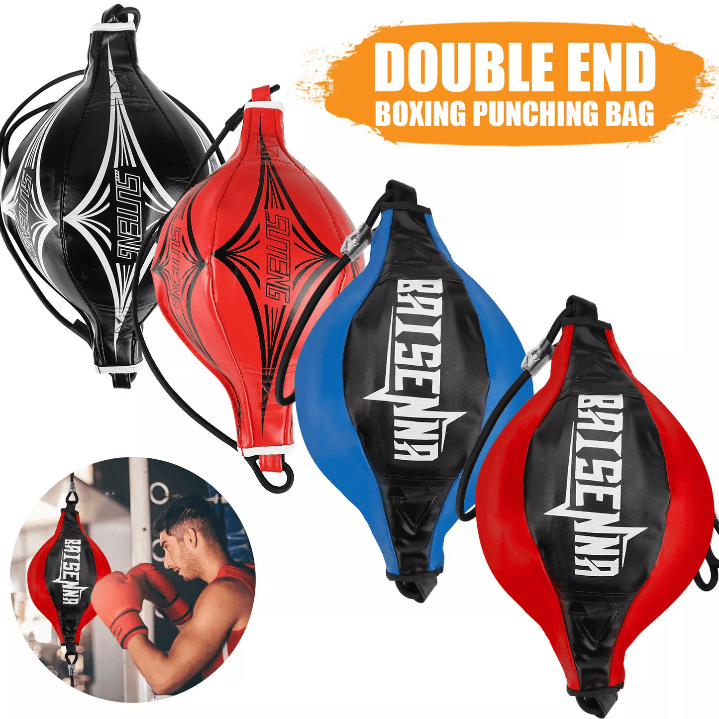 Double End Speed Ball for Boxing & MMA Floor to Ceiling Focus Punching Dodge Bag with Elastic Rope PU Leather Training