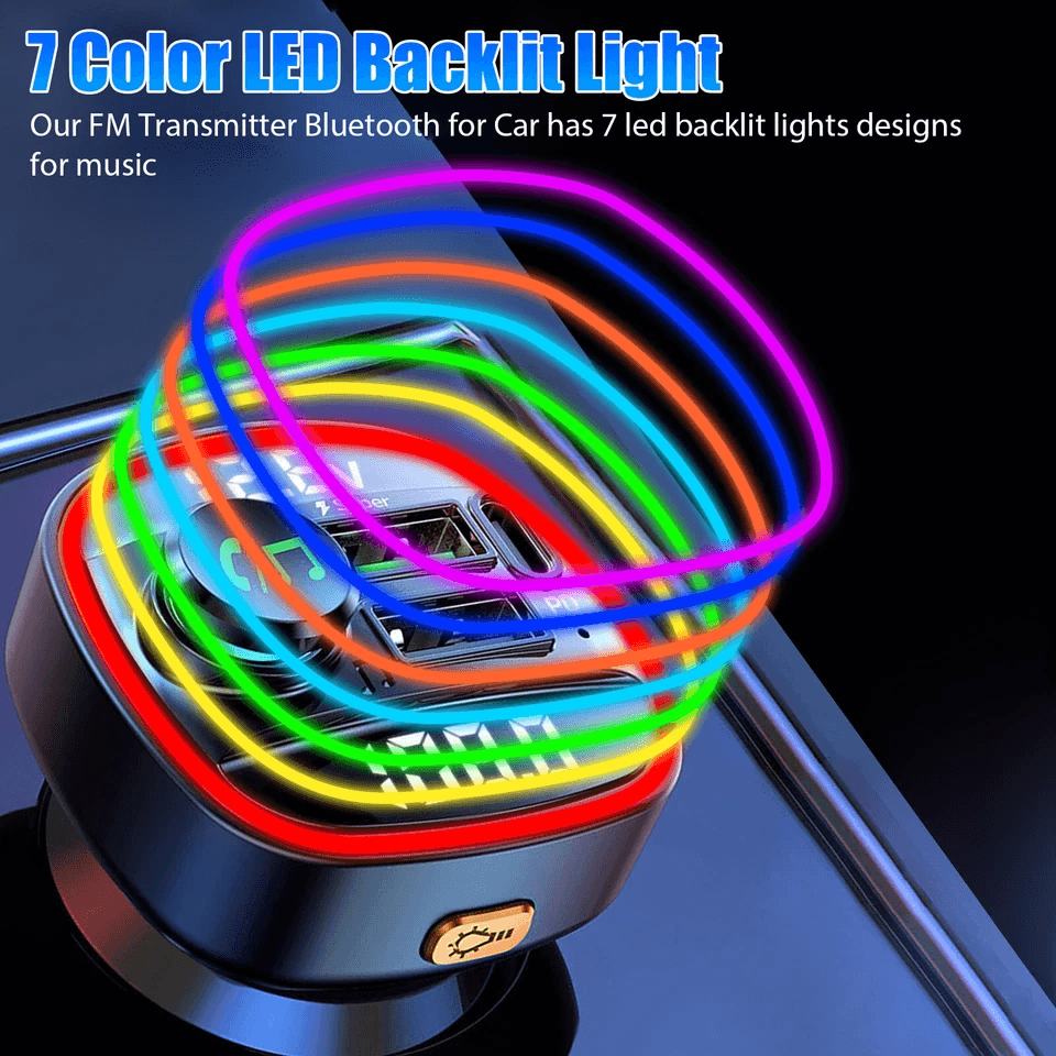 Bluetooth Car Wireless FM Transmitter Adapter With USB PD Charger AUX  HandsFree Calling 7Color LED 4