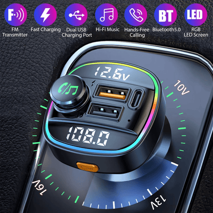 Bluetooth Car Wireless FM Transmitter Adapter With USB PD Charger AUX  HandsFree Calling 7Color LED 1