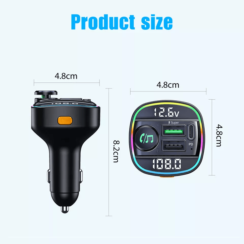 Bluetooth Car Wireless FM Transmitter Adapter With USB PD Charger AUX  HandsFree Calling 7Color LED 8