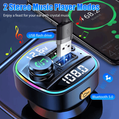 Bluetooth Car Wireless FM Transmitter Adapter With USB PD Charger AUX  HandsFree Calling 7Color LED 3