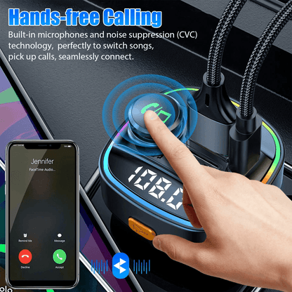 Bluetooth Car Wireless FM Transmitter Adapter With USB PD Charger AUX  HandsFree Calling 7Color LED 2