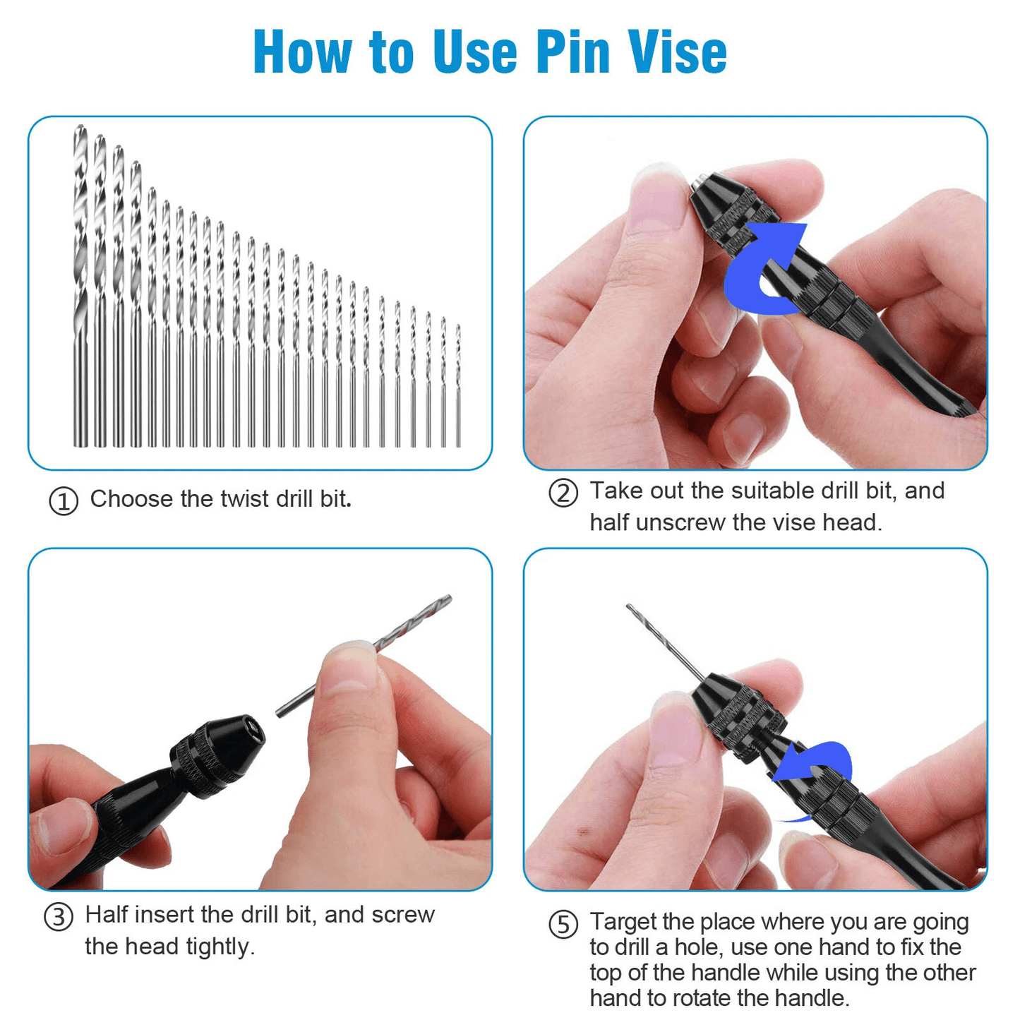 59x Mini Micro Twist Drill Bit Set With Pin Vise Precision Rotary Hand Drill Kit For Wood Jewelry P 6