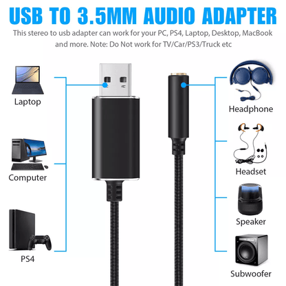 Universal USB To Aux Audio Adapter For PC PS4 MacBook  Laptop Headphone Jack Cable With Microphone  5