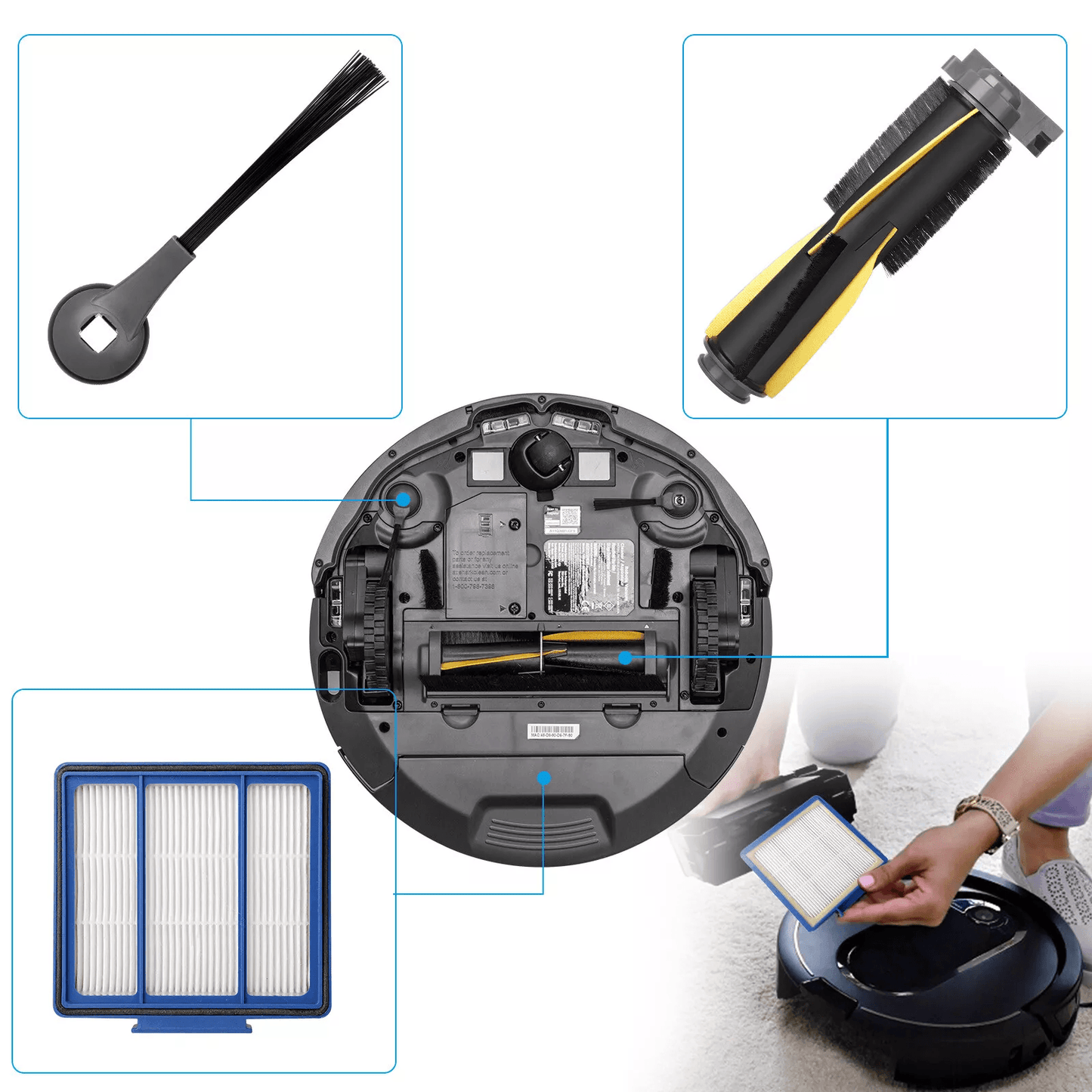 14 PCS Robot Vacuum Cleaner Replacement Parts Kit For Shark HEPA Filter Side Brush Roller Brush Set 4