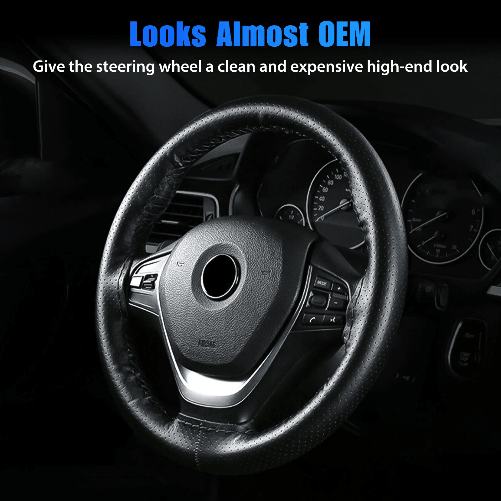 Genuine Leather DIY Car Steering Wheel Cover Antislip HandStitched Wrap Black Universal Interior Ac 6