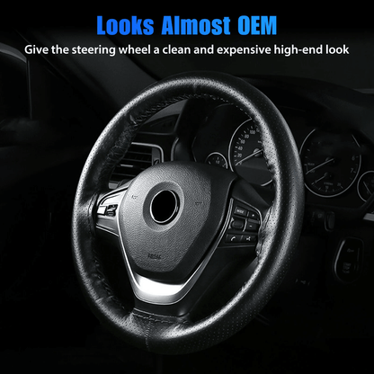 Genuine Leather DIY Car Steering Wheel Cover Antislip HandStitched Wrap Black Universal Interior Ac 6