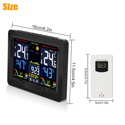 Digital LCD Indoor  Outdoor Weather Station Alarm Clock Thermometer Wireless With Color Display Hum 9