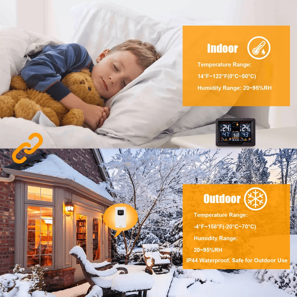 Digital LCD Indoor  Outdoor Weather Station Alarm Clock Thermometer Wireless With Color Display Hum 2