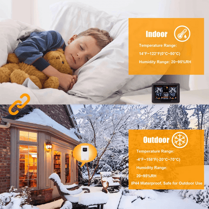 Digital LCD Indoor  Outdoor Weather Station Alarm Clock Thermometer Wireless With Color Display Hum 2