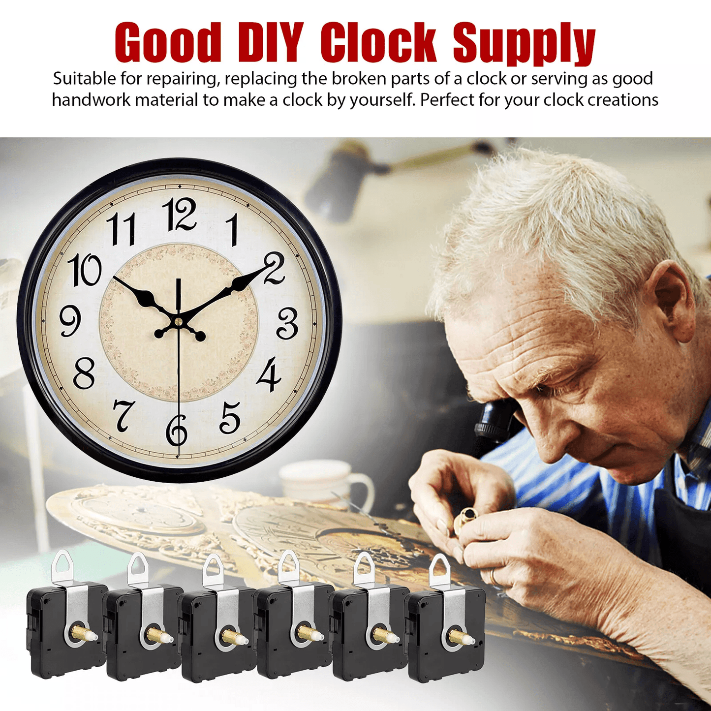 6Pcs DIY Wall Quartz Clock Movement Mechanism Kit Silent Sweep Replacement Parts With 6 Hand For Cl 4