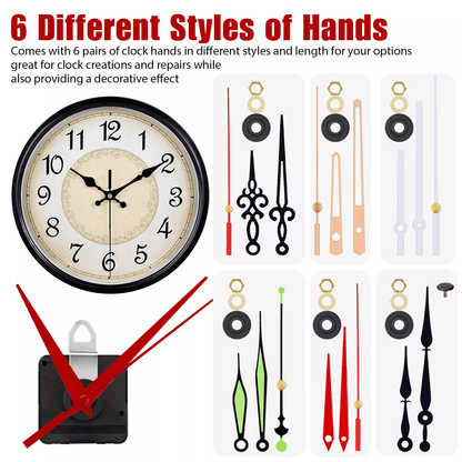 6Pcs DIY Wall Quartz Clock Movement Mechanism Kit Silent Sweep Replacement Parts With 6 Hand For Cl 1