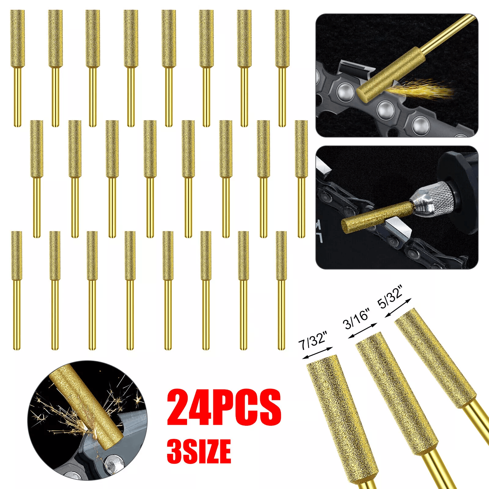 Diamond Chainsaw Sharpener Burr Set, Grinding Stones with Shank for Rotary Tools