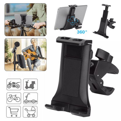 Adjustable Tablet Phone Holder Mount Bracket for Microphone Stand, Bikes, Treadmill, Universal Rotating Clamp