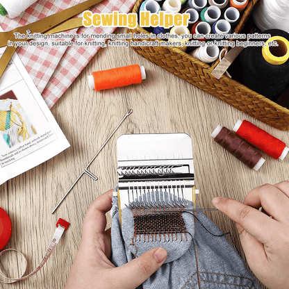 28 Hooks Small Loom Speedweve Darning Tool With Wood Disc Hand Weaving Mending Machine For DIY Sewi 5