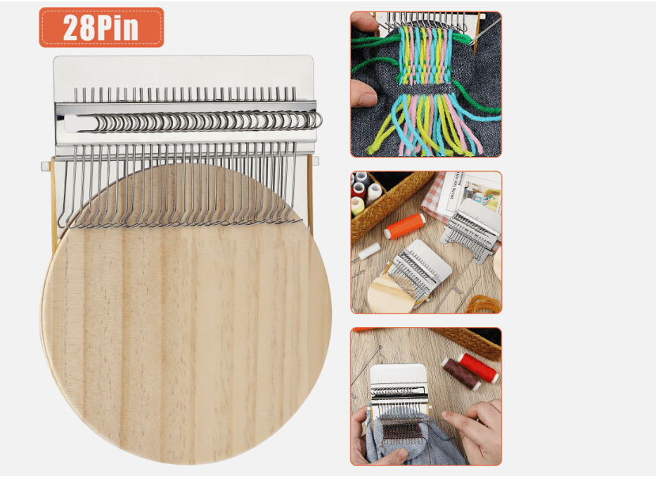 28 Hooks Small Loom Speedweve Darning Tool With Wood Disc Hand Weaving Mending Machine For DIY Sewi 6