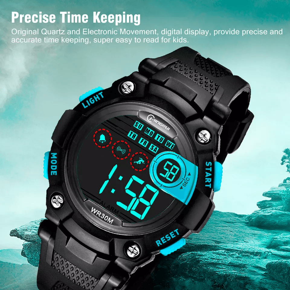 Kids LED Digital Electronic Sports Watch, Waterproof Wristwatch for Boys & Girls
