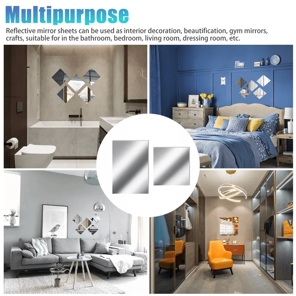 Self Adhesive Mirror Sheets Flexible Reflective Wall Sticker Film For Home Decor DIY Gym Bathroom   1