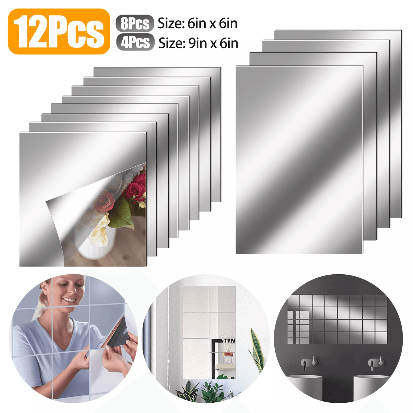 Self Adhesive Mirror Sheets, Flexible Reflective Wall Sticker Film for Home Decor, DIY, Gym, Bathroom & Craft Projects