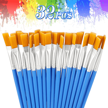 32Pcs Artist Paint Brushes Kit for Acrylic, Oil & Watercolor Flat Nylon Brush Set For Craft, Model, Face Body Painting
