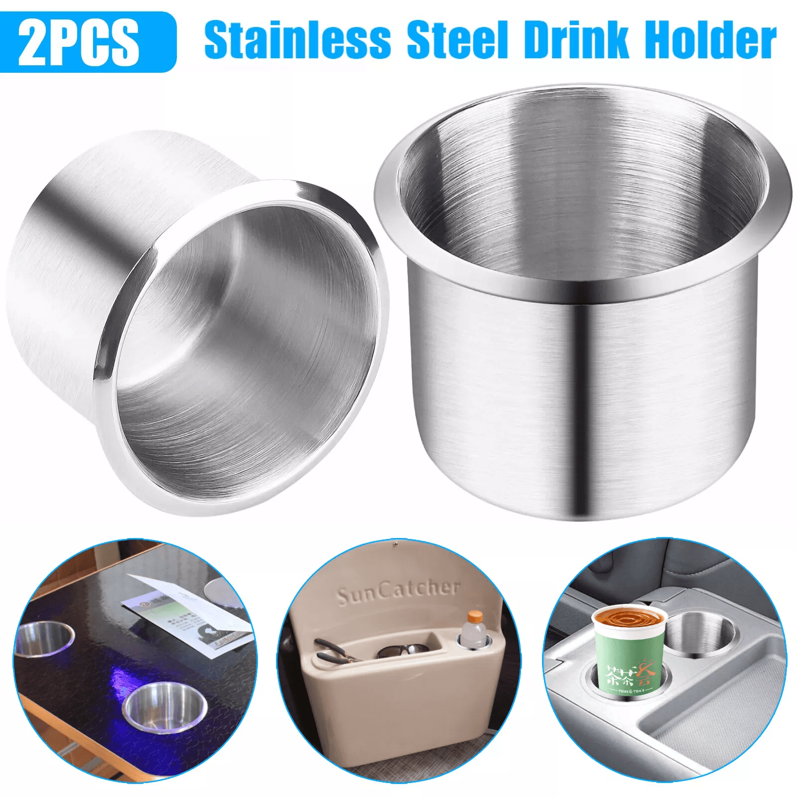 Heavy-Duty Stainless Steel Cup Holder Mount, Ideal for Marine Boat, RV, Car, Truck & Camper Use, Anti-Corrosion