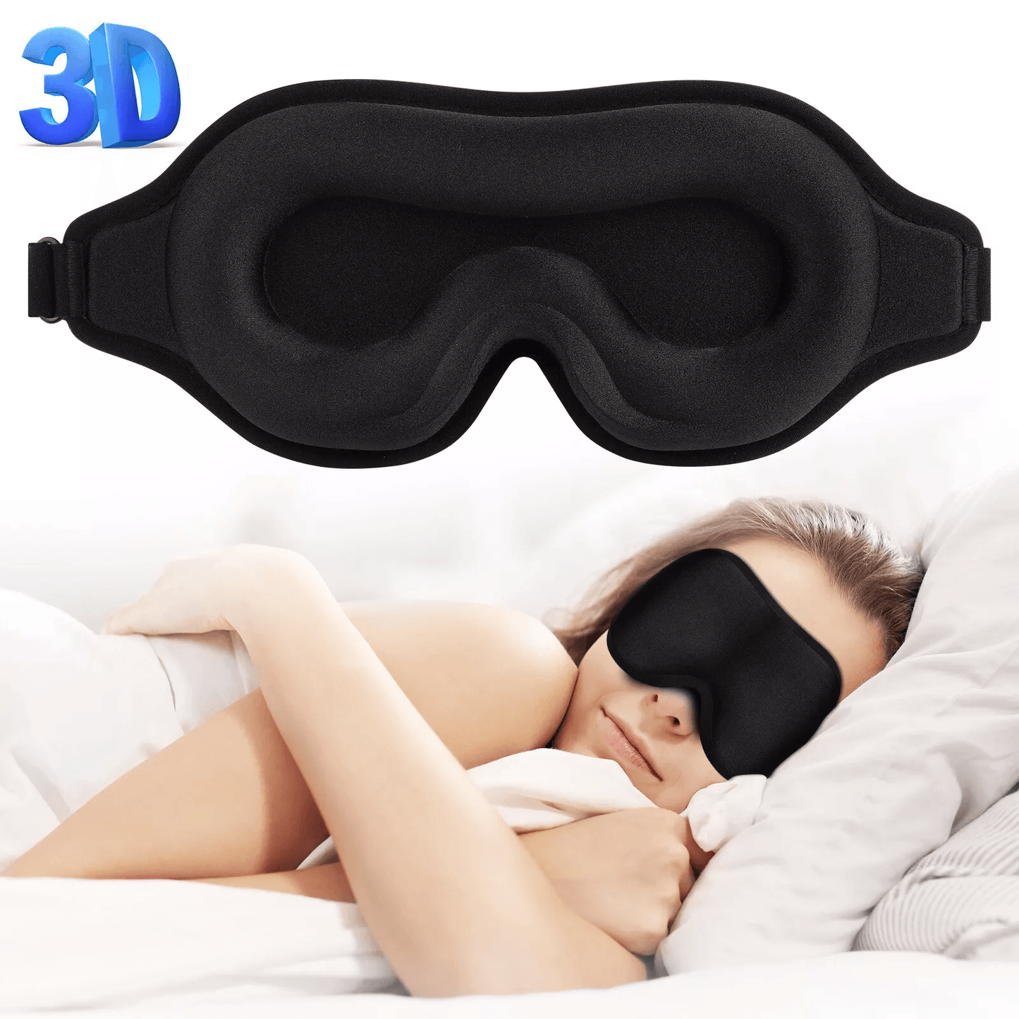3D Travel Silk Eye Mask for Sleeping, Soft Padded Shade Cover Breathable Blindfold