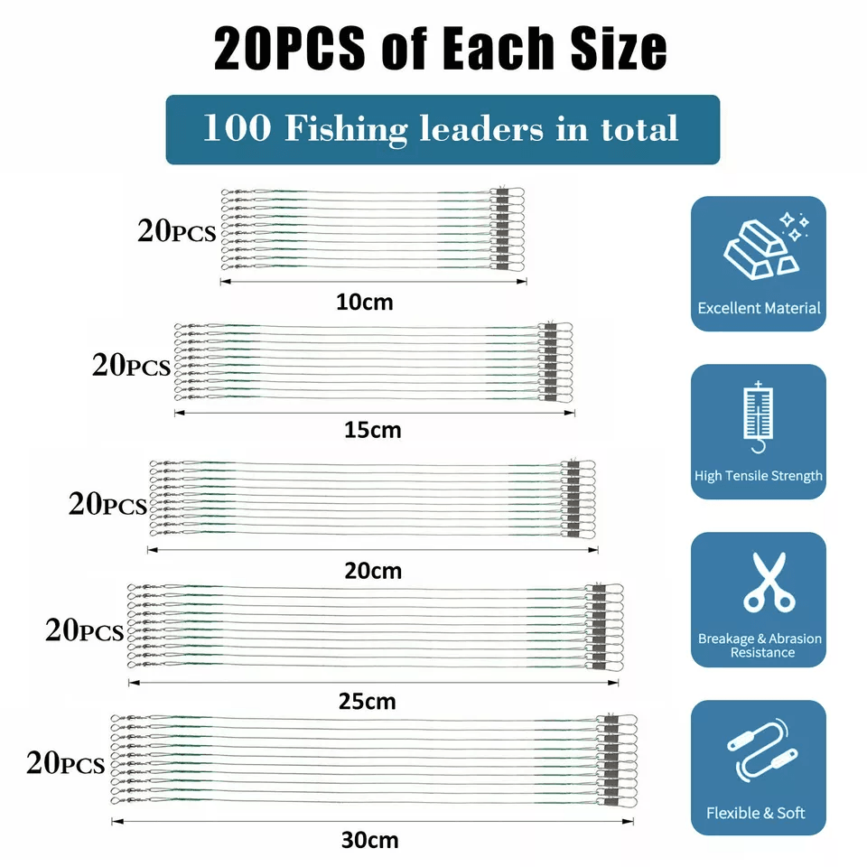Stainless Steel Trace Wire Leader Fishing Line Snap Swivel Lure Connector Bite Resistant  Durable T 5