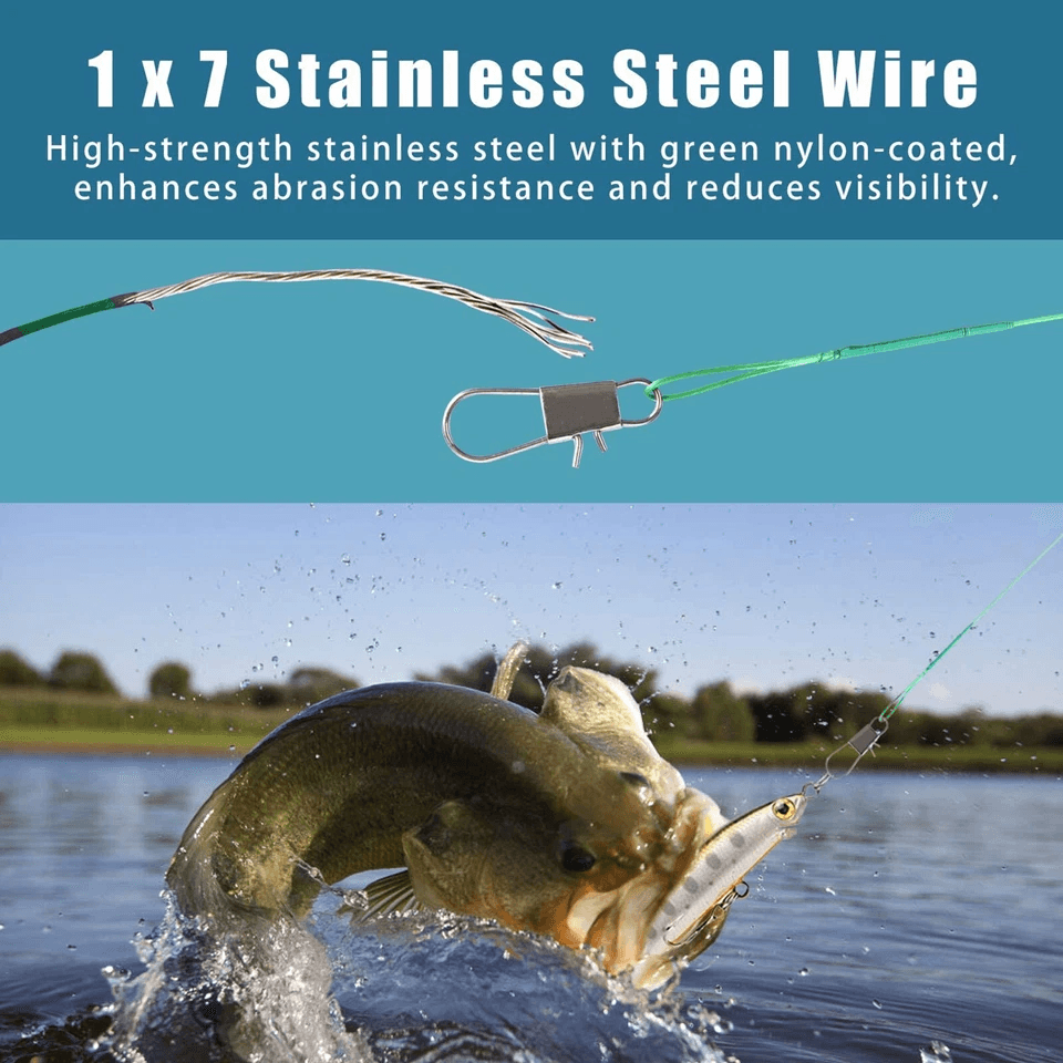 Stainless Steel Trace Wire Leader Fishing Line Snap Swivel Lure Connector Bite Resistant  Durable T 2