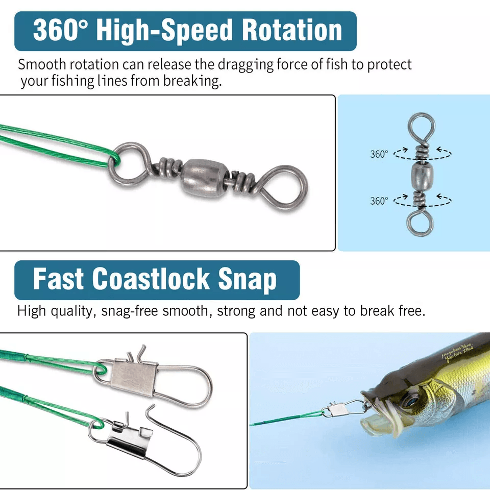 Stainless Steel Trace Wire Leader Fishing Line Snap Swivel Lure Connector Bite Resistant  Durable T 7