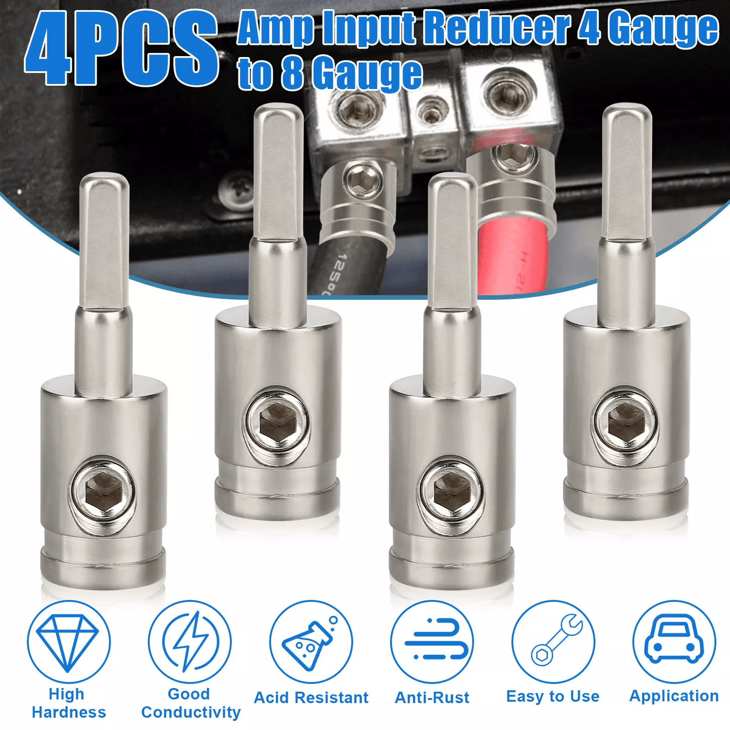 4PCS 4 Gauge to 8 Gauge Amp Input Reducer Power Wire Reducer Adapter for Car Audio Subwoofer Amplfier Installation
