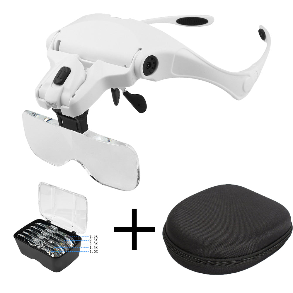Illuminated Magnifying Glasses – Adjustable Head Loupe Magnifier with 1.0X-3.5X Magnification & 2 LED Lights