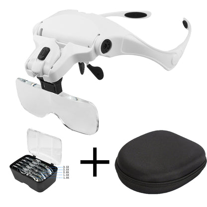 Illuminated Magnifying Glasses – Adjustable Head Loupe Magnifier with 1.0X-3.5X Magnification & 2 LED Lights