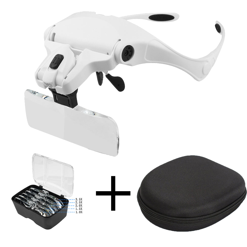 Illuminated Magnifying Glasses – Adjustable Head Loupe Magnifier with 1.0X-3.5X Magnification & 2 LED Lights