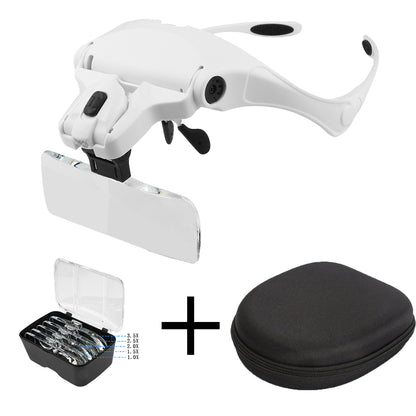 Illuminated Magnifying Glasses – Adjustable Head Loupe Magnifier with 1.0X-3.5X Magnification & 2 LED Lights