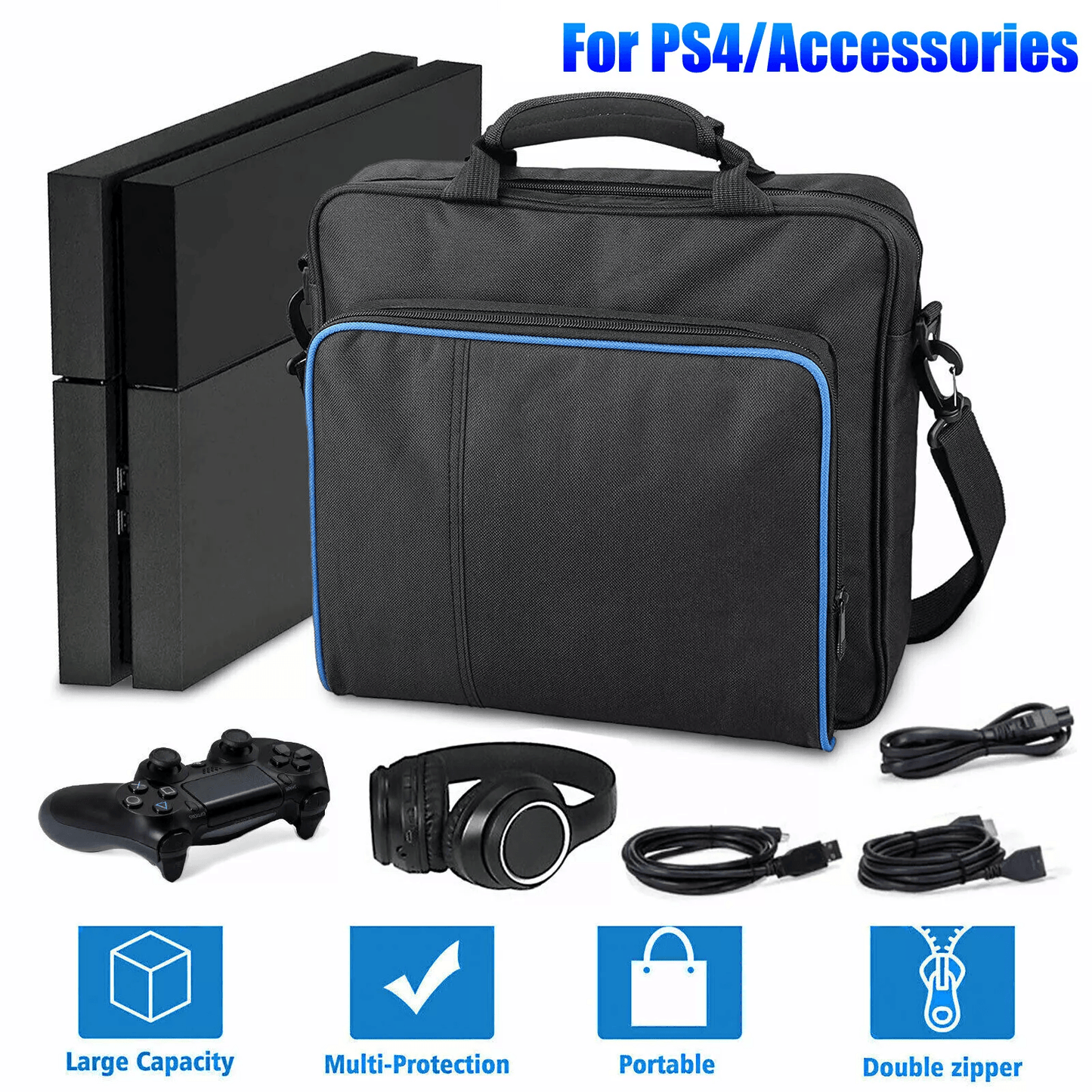Carrying Case for PS4 Slim Console, Travel Storage Bag for Accessories, Shoulder Handbag
