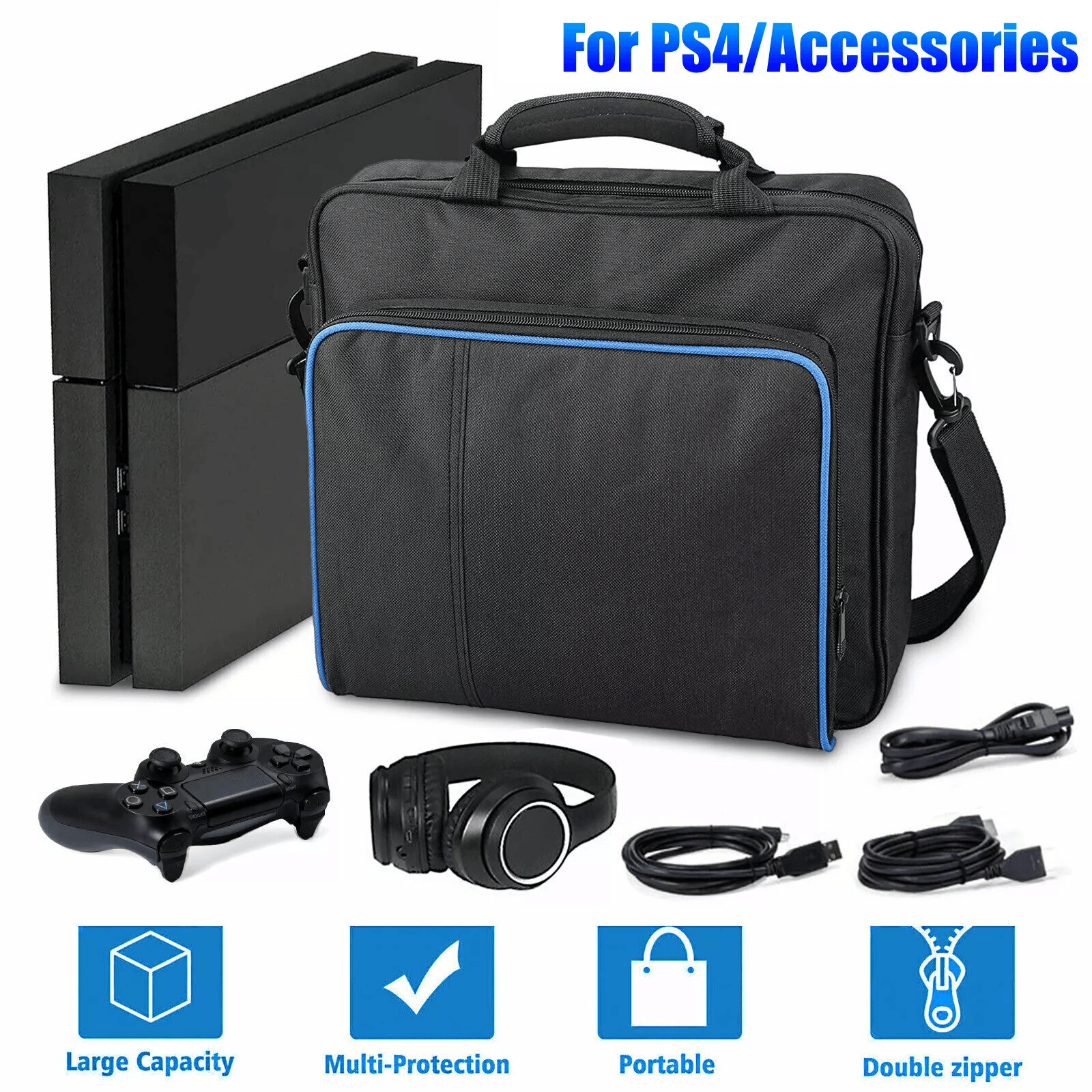 Carrying Case for PS4 Slim Console, Travel Storage Bag for Accessories, Shoulder Handbag