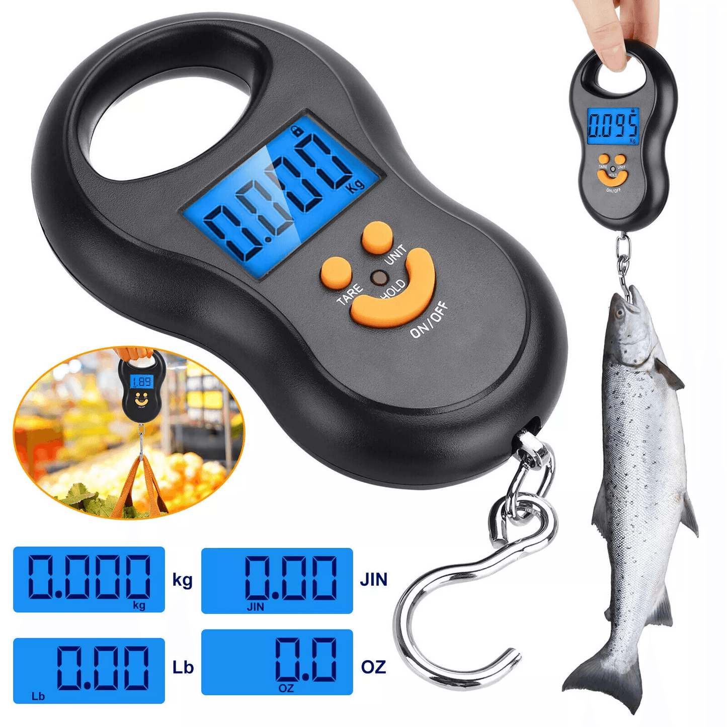 Digital Fish Scale Postal Hanging Hook Luggage Weight LCD Mini Portable Handheld Scale for Travel, Fishing & Home Use