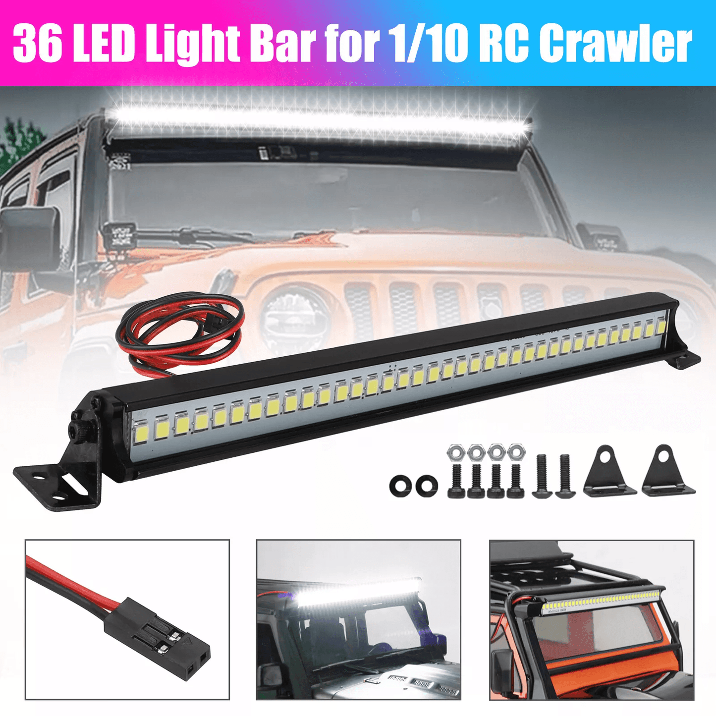 LED Super Bright Light Bar Roof Lamp for Crawler Car Scale, Durable Plug-and-Play Lighting Accessory for Night Driving