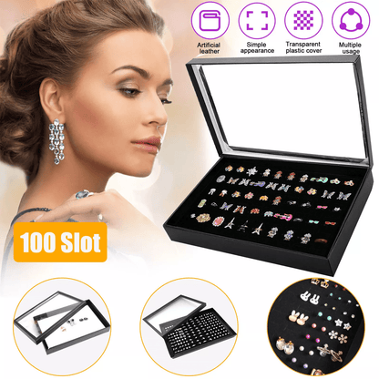 Jewelry Ring Display Organizer Case with Slots, Stackable Tray Holder Earrings Storage Box for Home & Store Use