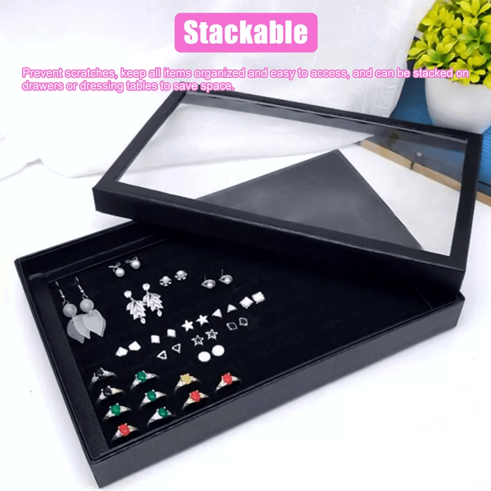 Jewelry Ring Display Organizer Case With Slots Stackable Tray Holder Earrings Storage Box For Home  4