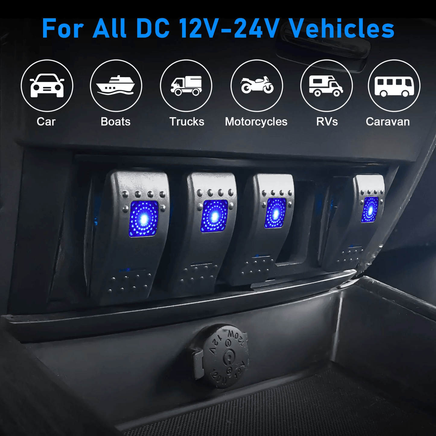 10PCS Waterproof Marine Boat Car Rocker Switch SPST ONOFF 4 Pin Blue LED Toggle Switch For Automoti 1