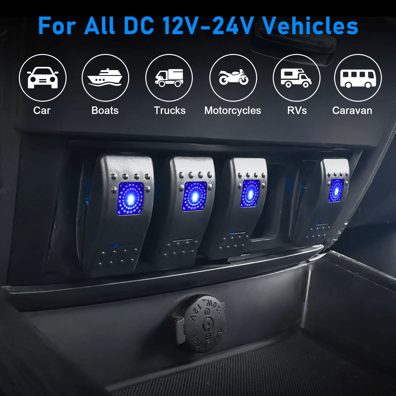10PCS Waterproof Marine Boat Car Rocker Switch SPST ONOFF 4 Pin Blue LED Toggle Switch For Automoti 1