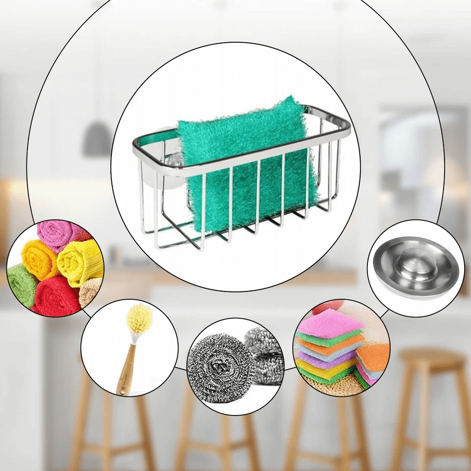 Stainless Steel Sponge Holder With Suction Cup Kitchen Dish Drain Sink Basket Rack Organizer For Sp 3