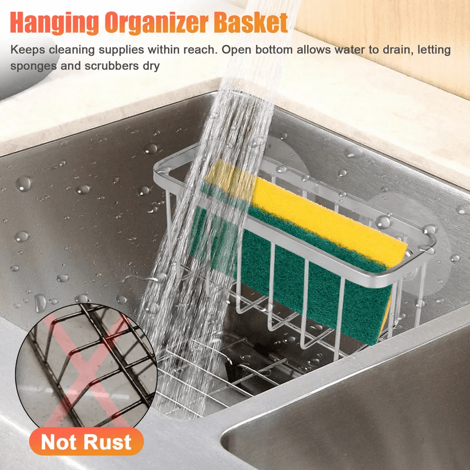 Stainless Steel Sponge Holder With Suction Cup Kitchen Dish Drain Sink Basket Rack Organizer For Sp 2