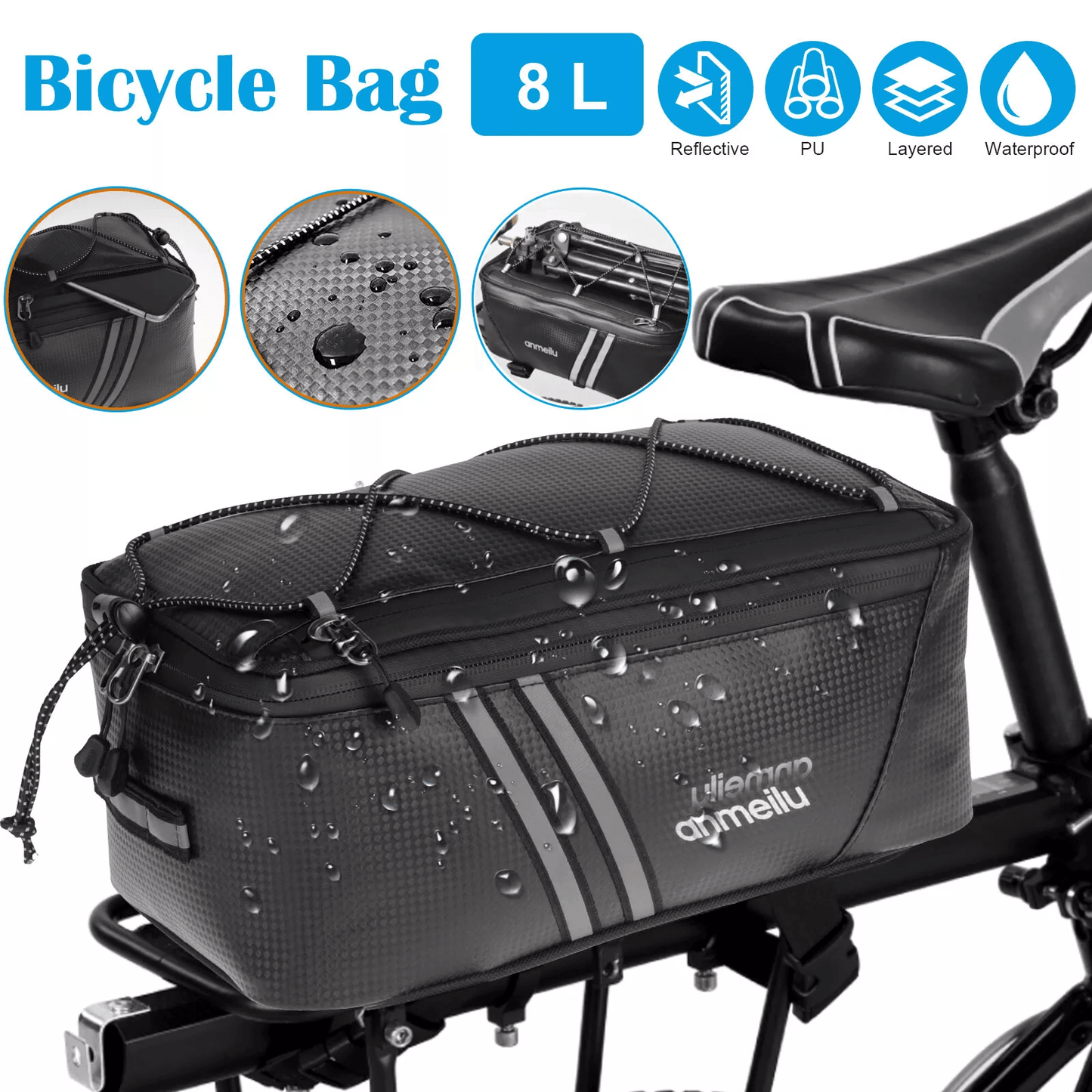 Waterproof Bicycle Rear Rack Seat Bag, Cycling Trunk Pannier Storage Pouch