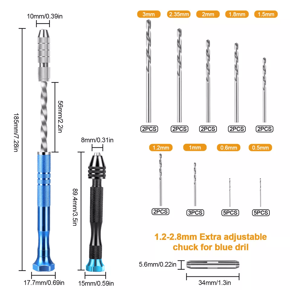 Pin Vise Hand Drills Rotary Tool Set With Micro Twist Drill Bits For Jewelry Model Wood Plastic 1