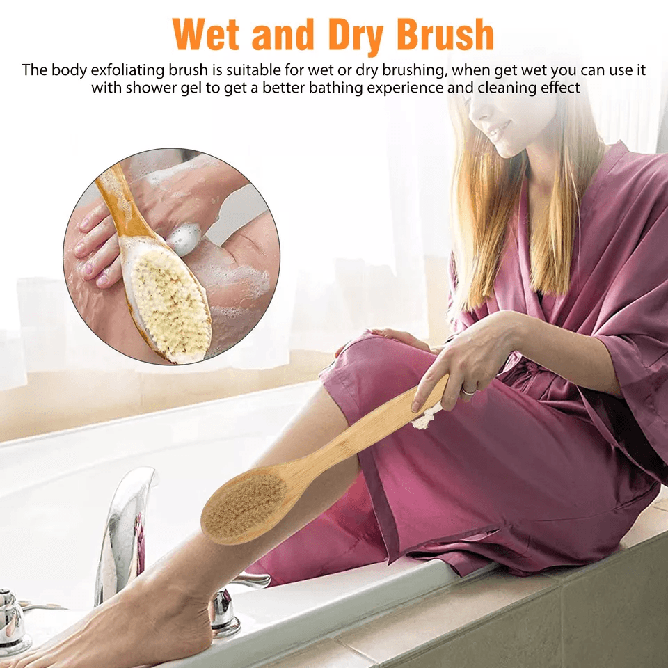 Long Handle Bath Body Brush DualSided Shower Scrubber  Back Exfoliating Massager For Smooth Skin 3