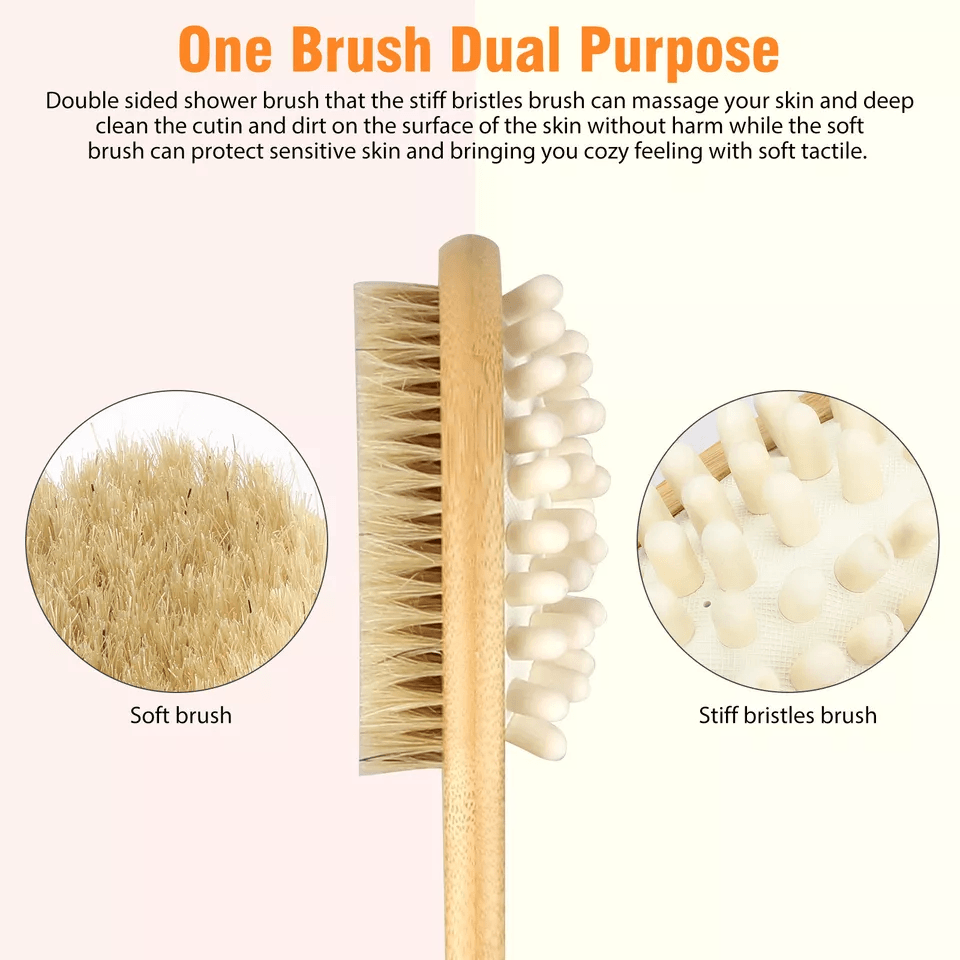 Long Handle Bath Body Brush DualSided Shower Scrubber  Back Exfoliating Massager For Smooth Skin 1